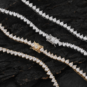 4mm Single Row Zircon Heart Tennis Chain Hip Hop Copper Inlaid Zircon <b>Couple</b> Light Luxury Love <b>Necklace</b> - Product Image 2