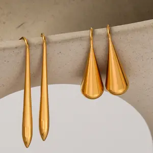 Роскошные изящные ювелирные изделия, изящные висячие серьги-подвески с позолотой 14 карат, крупные золотые серьги из нержавеющей стали