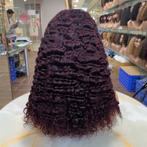 Perruques en cheveux humains pour femmes, vente en gros, prix d'usine, SDD 14 pouces # Perruque frontale 99J Burmese Curl 13*4 - Product Image 2