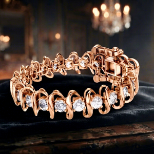 Bracelet en or rose plaqué diamant, taille brillant rond, bijoux de luxe pour femme, bracelet ouvert à maillons ronds en or rose plaqué - Product Image 1