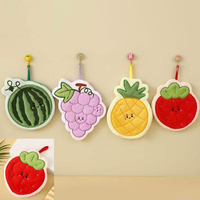 Nouvelle Serviette de Cuisine 3D en Velours Corail, Motif Fruits Amusants (Raisin, Pastèque) Brodés, Super Absorbante et Tendance, à Suspendre
