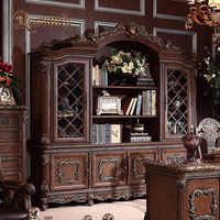 Ensemble de meubles de bureau classiques européens de luxe, bureau de direction en bois massif, bibliothèque, détails sculptés à la main, couleur personnalisée