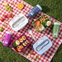 Boîte à Lunch en Plastique 1200 ml à 3 Compartiments avec Bouteille d'Eau, Ensemble Anti-Fuite, Récipient de Stockage Alimentaire Bento pour l'École, Enfants et Ados