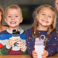 Bouteille d'eau isotherme personnalisée en acier inoxydable 304 de 350 ml avec poignée et couvercles colorés pour enfants, cadeaux d'affaires classiques pour boissons froides