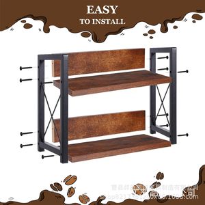 Étagère de rangement de bureau en bois et fer à 2 niveaux pour organiser les épices de cuisine et la salle de bain - Product Image 5