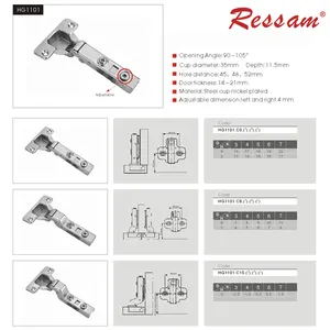 Ressam 35mm Cup 3D Adjustable Insert Kitchen Soft Closing Cabinet Hydraulic Hinges