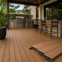 Tarima de WPC Multicanal Ynori, Diseño de Madera Hueca con Acabado Teca, 25mm 160mm, Tubo Cuadrado para Jardín, Antideslizante R10, Directo de Fábrica