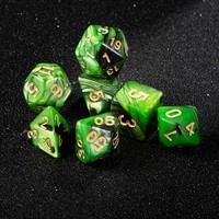Ensemble de 7 dés polyédriques vert-noir tourbillonnant avec dés en résine numérotés dorés pour RPG, Dungeons & Dragons, MTG et jeux de rôle de table