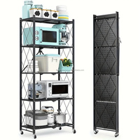 Rak Penyimpanan Lipat 5 Tingkat dengan Roda, Tanpa Perakitan, Rak Organizer Baja untuk Garasi, Dapur, Ruang Bawah Tanah, dan Pantry