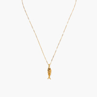 Brass-plated Small Fish Necklace Retro Versatile Collarbone Link Chain Pearl Koi Pendant Electroplated Retain Color