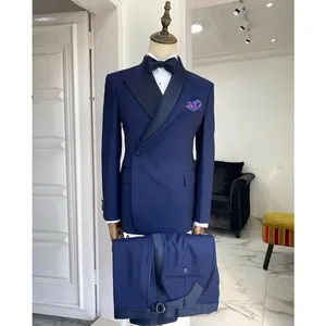 Navy Special Designer Two Pieces Wedding Tuxedos Men Suits Modern Formal One Button Peaked Lapel Pockets Bridegroom Coat Pants