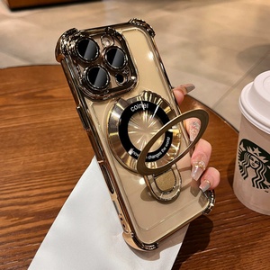 เคสโทรศัพท์ใสกันกระแทกแบบเคลือบเงา สำหรับ iPhone 17 Pro Max พร้อมขาตั้งวงแหวนโลหะ ป้องกันการตกกระแทกทั้งสี่มุม ผลิตจากวัสดุ PC และอะคริลิก - Product Image 1