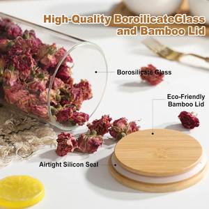 8 oz High Borosilicate Kitchen Glass Storage <b>Jars</b> Set with Airtight Wooden Bamboo Lid - Product Image 3