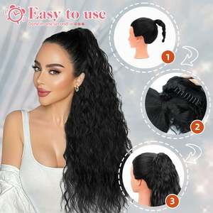 Queue de cheval longue à pince de 22'' 140g en fibre haute température, couleur personnalisée, avec cordon de serrage, application facile, super qualité, vente en gros - Product Image 2