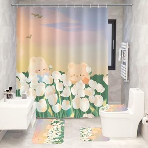 Rideau de Douche en Polyester Imprimé Marbre Ondulé Assorti, Rideau de Salle de Bain Imprimé Numérique Personnalisé, Imperméable, Vente en Gros, Moderne - Product Image 3