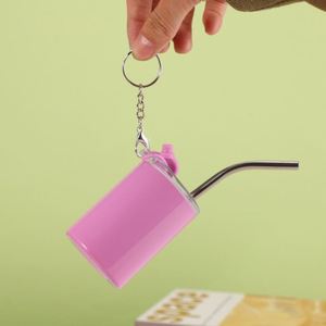 Vaso térmico mini de doble pared de acero inoxidable de 3 oz con tapa, pajita y cadena, diseño lindo para fiestas, colores y logotipo personalizables - Product Image 1