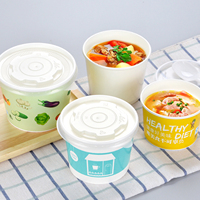 Bols en papier ronds jetables pour soupe chaude, ramen, avec couvercle, logo personnalisé imprimé