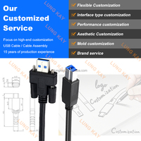 Câble USB 3.0 A vers B à visser, longueur personnalisée 1M 2M 3M, câble USB B à montage sur panneau, OEM ODM pour usage industriel/bureau