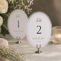 Décoration de table de mariage romantique, numéros de table ovales personnalisés avec bordure en dentelle, panneaux de table pour anniversaires et mariages