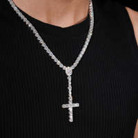LEPAI Collier Croix de Luxe en Argent Sterling S925 avec Moissanite VVS, Chaîne Tennis Rosary Iced Out pour Hommes, Bijoux Hip Hop, Vente en Gros