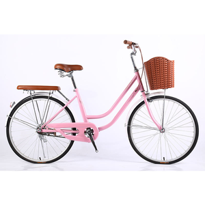 <span class=keywords><strong>Vélo</strong></span> de ville classique rétro 24/26 pouces en acier à une vitesse avec siège arrière et panier avant pour femmes adultes - Product Image 5