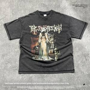 2025 primavera estate nuova <span class=keywords><strong>tendenza</strong></span> t-shirt da <span class=keywords><strong>uomo</strong></span> Vintage retrò stile gotico scuro marchio stampato 100% tessuto <span class=keywords><strong>di</strong></span> cotone effetto lavato - Product Image 3