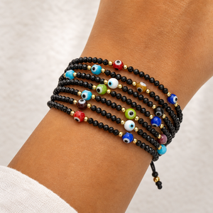 Pulsera Go2boho con Cuentas <span class=keywords><strong>de</strong></span> Vidrio Facetado Negro, Cuentas <span class=keywords><strong>de</strong></span> Ojo Turco, Chapado en Oro <span class=keywords><strong>de</strong></span> 18K, Ajustable, Regalo Bohemio - Product Image 1