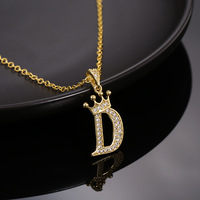 Collar con nombre para mujer, colgante de acero inoxidable con corona de circón y alfabeto, joyería