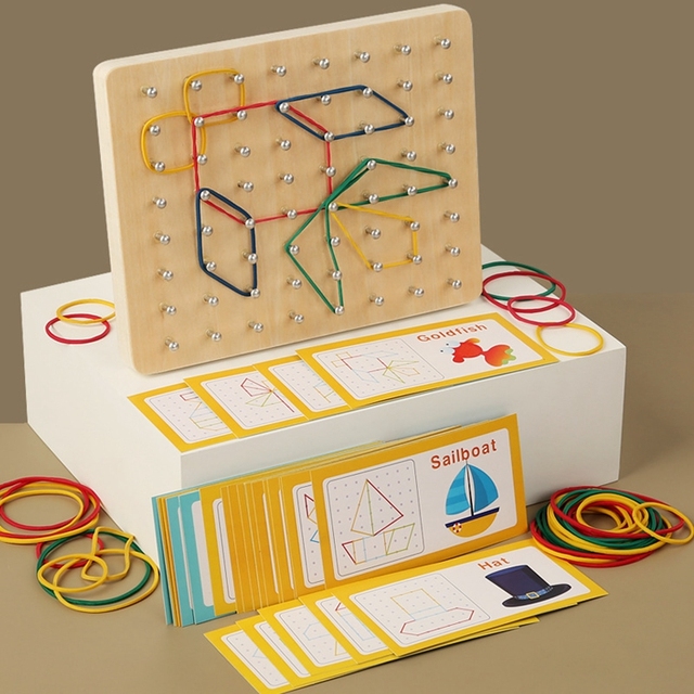 Montessori Math AIDS Montessori Nail Board Wooden Geoboard Montessori Toys for Kids and Toddlers