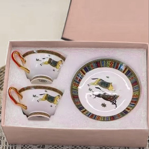 Wholesale Blue/Red European Classic Luxury Bone China Ceramic <b>Tea</b> & Coffee Cup <b>Set</b> with Horse Design 250ml Capacity Food Grade - Product Image 4