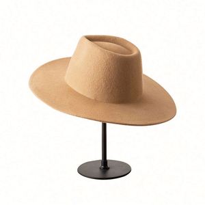 High Quality 100% Wool Winter 9.5cm <b>Flat</b> Wide Brim Australian Wool Felt Fedora Cowboy <b>Hat</b> - Product Image 6