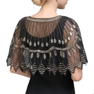 Chales de Mujer Estilo Flapper Años 20, con Cuentas y Lentejuelas, Estilo Art Deco, Capa de Noche, <span class=keywords><strong>Bolero</strong></span>, Cubrevestido, Accesorio de Disfraz para <span class=keywords><strong>Fiesta</strong></span> Gatsby - Product Image 3