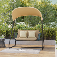 Fauteuil suspendu d'extérieur 2 places avec auvent et coussins, balançoire de véranda en osier, banc coulissant avec structure métallique pour patio et jardin