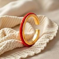 Bague en acier inoxydable en gros avec cordon rouge et croix, bague ajustable ouverte sertie de pierres pour femme, bijoux en stock