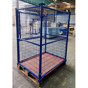 Chariot <span class=keywords><strong>de</strong></span> manutention pliable en acier avec cage métallique et palette en bois, robuste pour entrepôt - Product Image 6