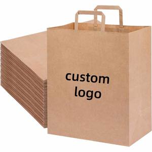 Custom Printed Logo Classic <b>Biodegradable</b> Laminated Flat Handle Kraft <b>Paper</b> Shopping Bags for Coffee & Food Takeout - Product Image 1