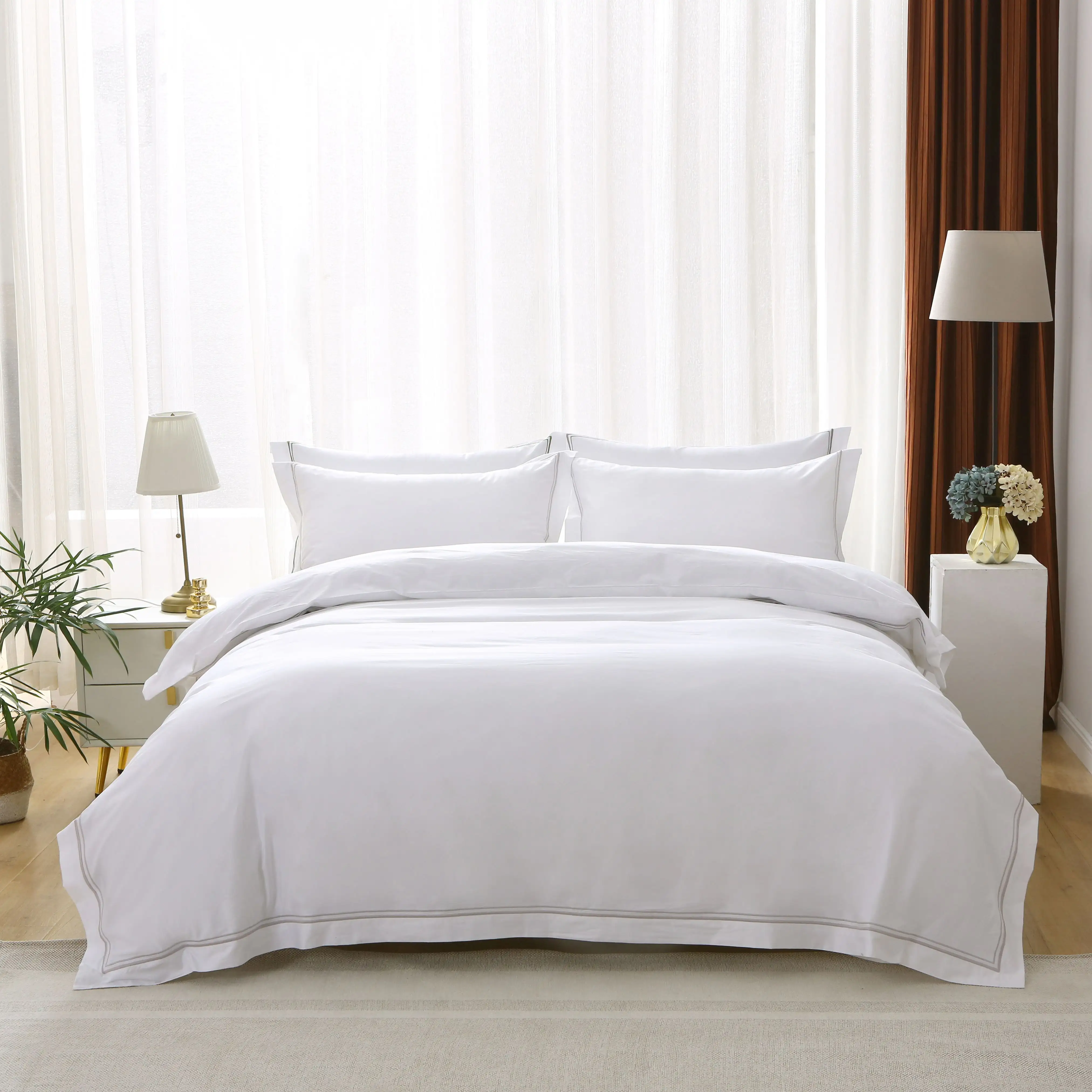 Wholesale Hotel Embroidery 100% Cotton hotel linen Bedding Sets Bed Sheets Set duvet cover Set