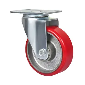 Vermelho 3/4/5 Inch roda média Armazém Carrinho plano Rolo de reboque Móveis Fins gerais Mute universal freios rodízios