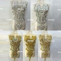 Applique Bodice Verte Colorée Perle de Couture Ornée de Cristaux en Strass sur Tissu de Maille pour Robe de Mariée