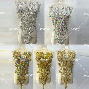 Đầy Màu Sắc May Đính Cườm Pha Lê Tôn Tạo Vá Màu Xanh Lá Cây Vạt Áo Rhinestone Appliques Lưới Vải Cho Váy Cưới - Product Image 3