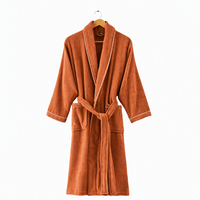 Robe de chambre en coton éponge orange respirante et confortable pour femme, style enveloppant, idéale pour le quotidien et après la douche, vente en gros
