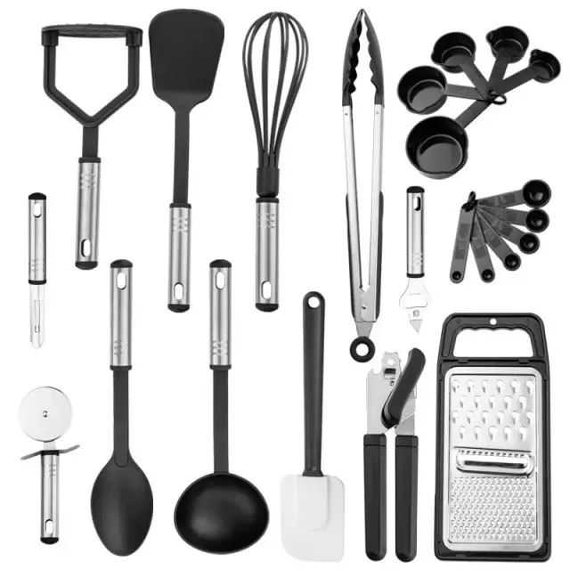 Utensílios de cozinha de silicone, utensílios de cozinha de nylon com 23 conjuntos, utensílios de cozinha e espátula