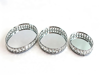 Ensemble de 3 plateaux décoratifs en cristal miroir, cadre en métal doré/argenté, plateau rond pour bougies, cosmétiques, décoration de table de mariage