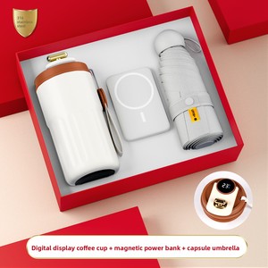 Taza de Café de Viaje de Acero Inoxidable con Pantalla de Temperatura Inteligente LED + Banco de Energía + Paraguas, Set de Regalo Empresarial - Product Image 6