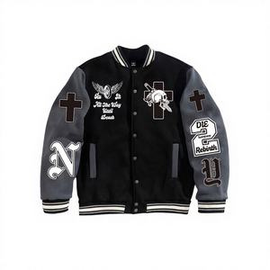 High Quality Men's Black Lettermen <b>Vintage</b> Casual Autumn Custom Embroidery DTF Logo Patches Baseball <b>Varsity</b> <b>Jacket</b> Heated - Product Image 4