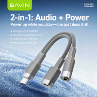Kabel Audio BAVIN Mobile Phone Music Charging 2 in 1 AUX65 USB C Male ke 3.5mm Female Jack AUX