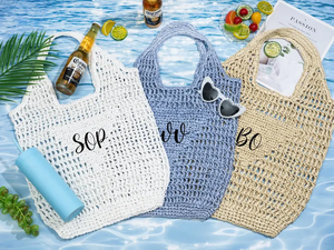 Sac fourre-tout tissé violet en paille et raphia brodé, fait main, écologique, pour femme, idéal pour la plage et les vacances - Product Image 3