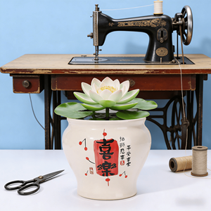 กระถางดอกไม้เซรามิกสัญลักษณ์ทางอภิปรัชญา "สันติภาพและความสุข" กระถางดอกไม้ขนาดเล็กสำหรับตกแต่งบ้าน ห้องนั่งเล่น สำนักงาน - Product Image 4