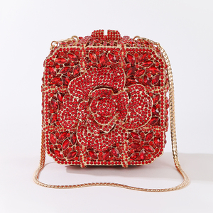 AU01 Bolso de Mano Tipo Clutch Rojo con Cristales para Mujer, Bolso de Noche con Pedrería, Bolso de Mano con Diseño Floral para Bodas, Fiestas y Eventos - Product Image 1