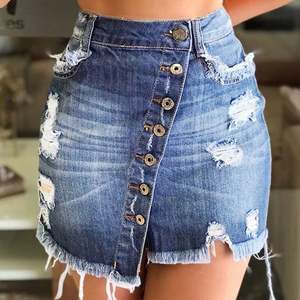 Latest Fashion <b>Women</b> Ladies Clothes Hole Button Mini Jeans <b>Skirts</b> <b>for</b> Summer J0223 - Product Image 2